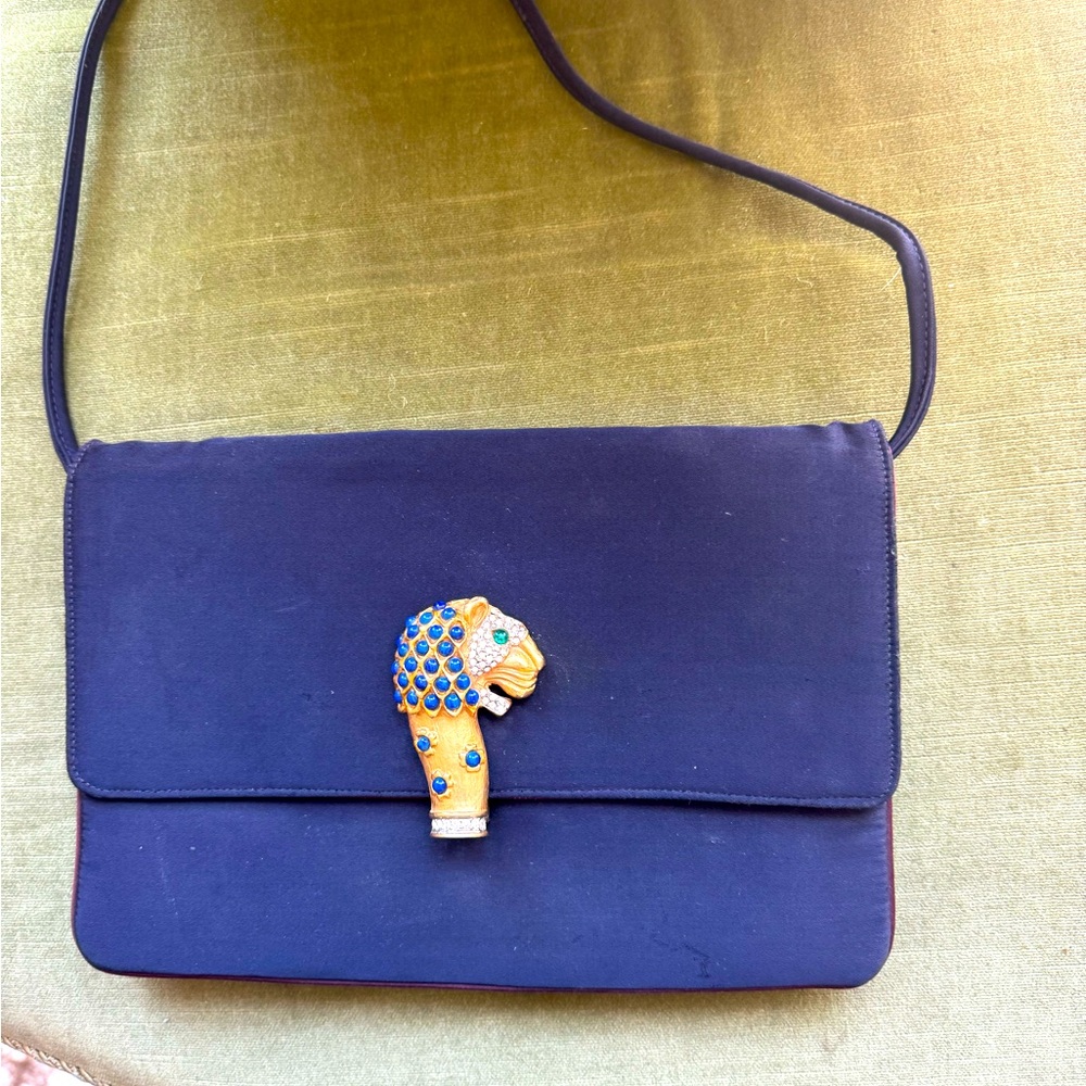 Rosenfeld navy and magenta 1950s-1960s Elegant vintage clutch